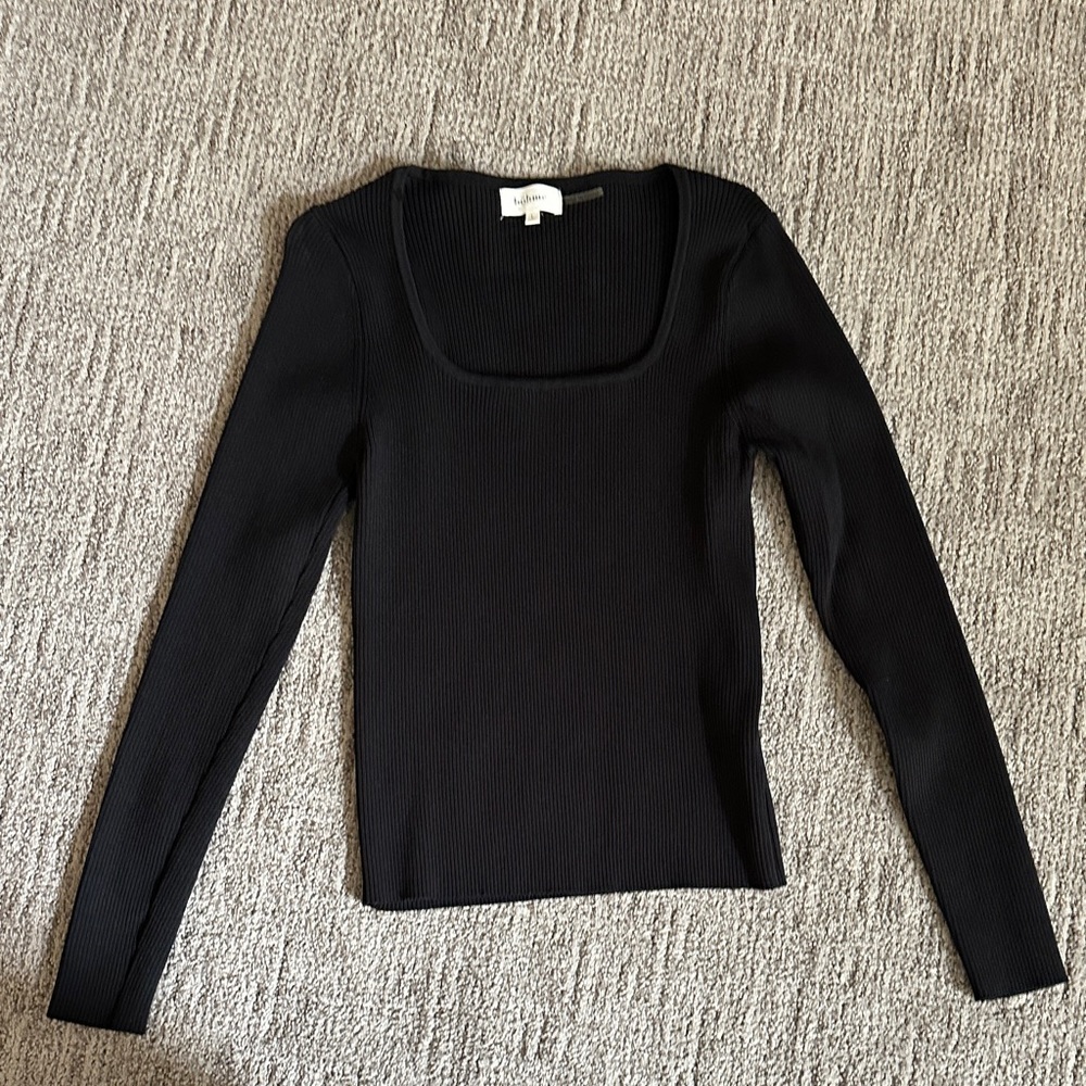 Bohme Black Ribbed Square Neck Blouse